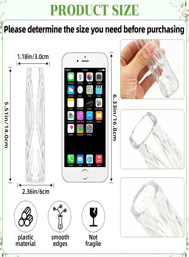 Ninehaoou 50 Pcs Plastic Bud Vases in Bulk Clear Small Flowers Vases for Centerpieces Wedding Decorations Home Banquet Formal Dinners Party Table Decor Office Ornaments, 5.5 * 1.2 Inch - Image 2